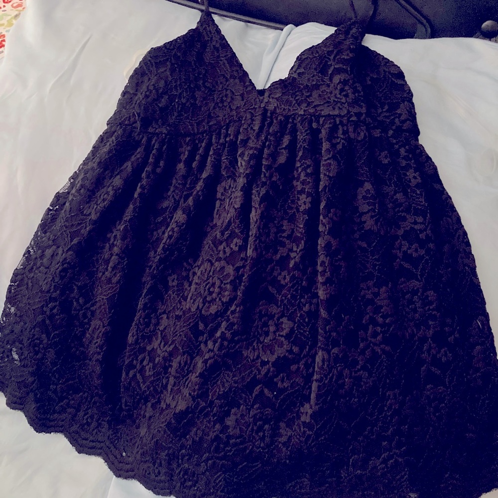 Strappy black lace shirt